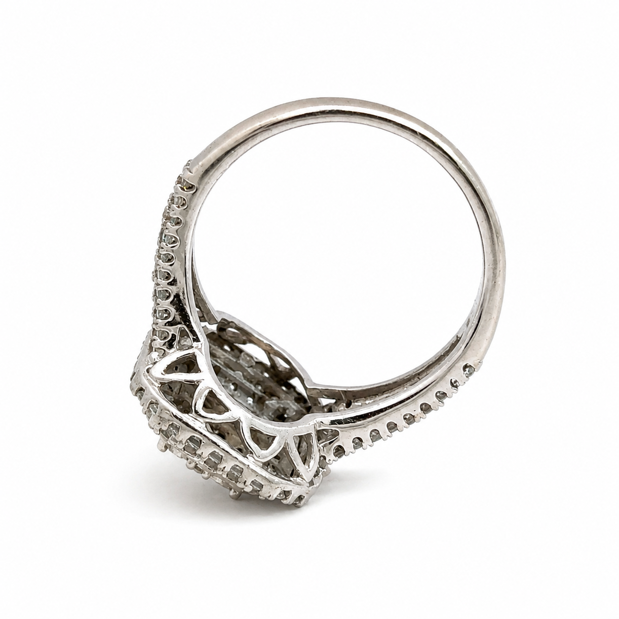 White Gold Diamond Multi-Tier Halo Statement Ring