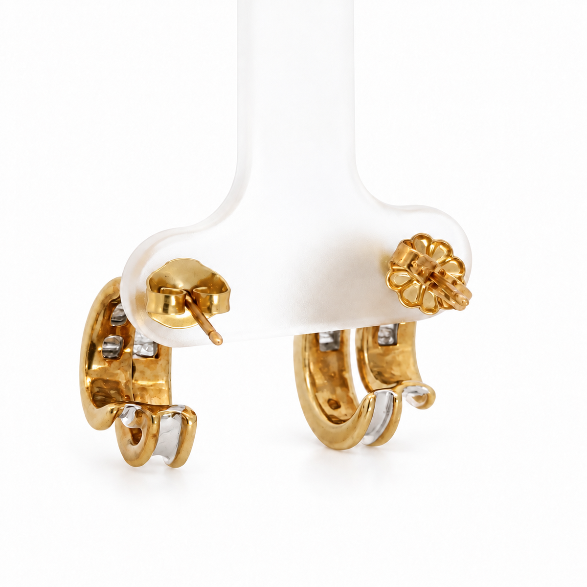 14K Yellow Gold Baguette Diamond Double Hoop Earrings