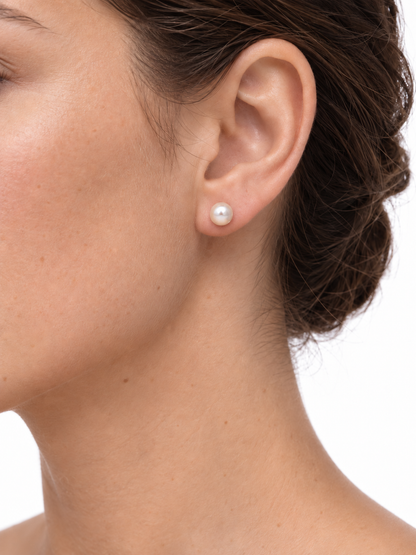 Yellow Gold Small Button Pearl Stud Earrings
