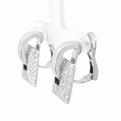 Geometric 18K White Gold Diamond Earrings, Clip-On Style