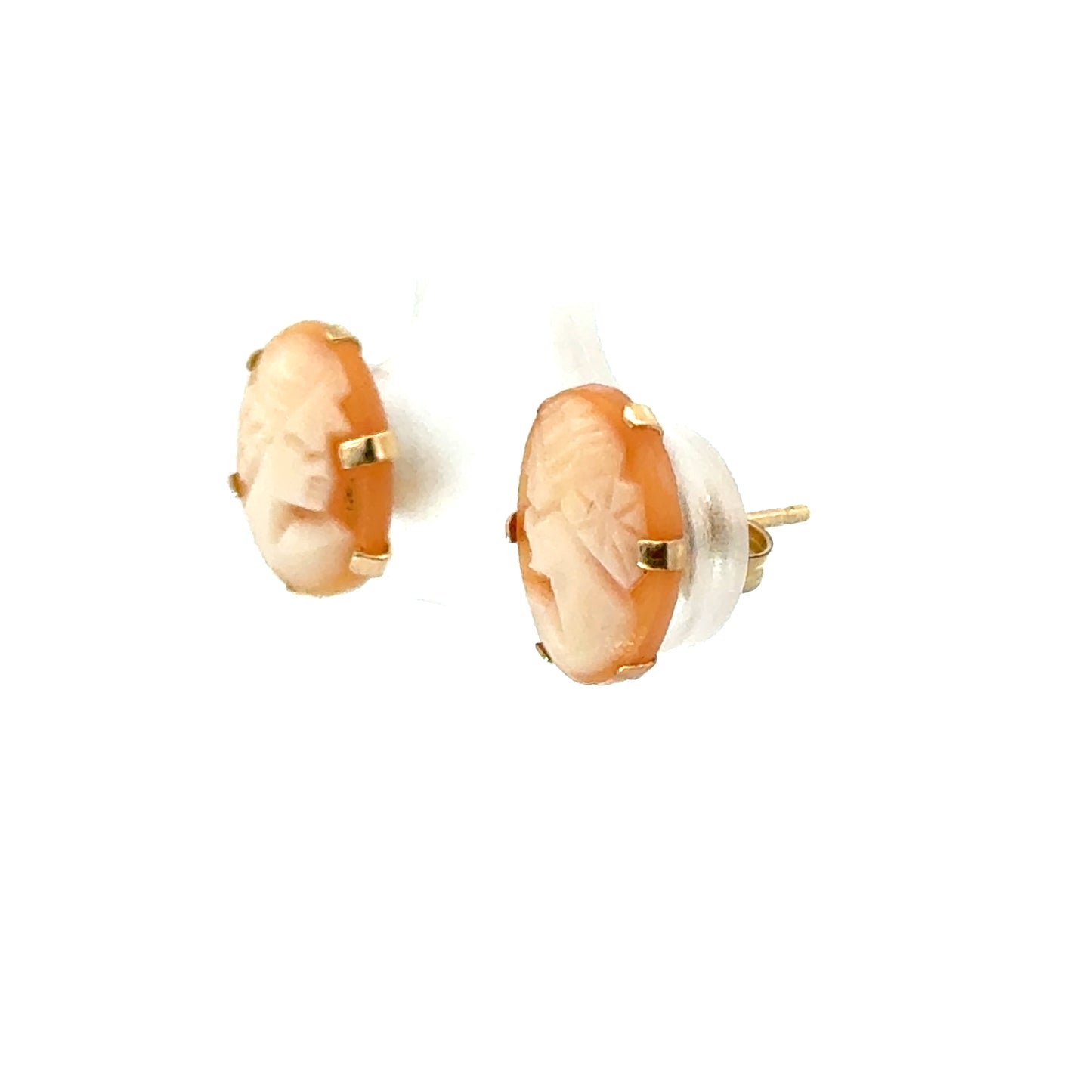 Petite Cameo Shell Earrings in Yellow Gold