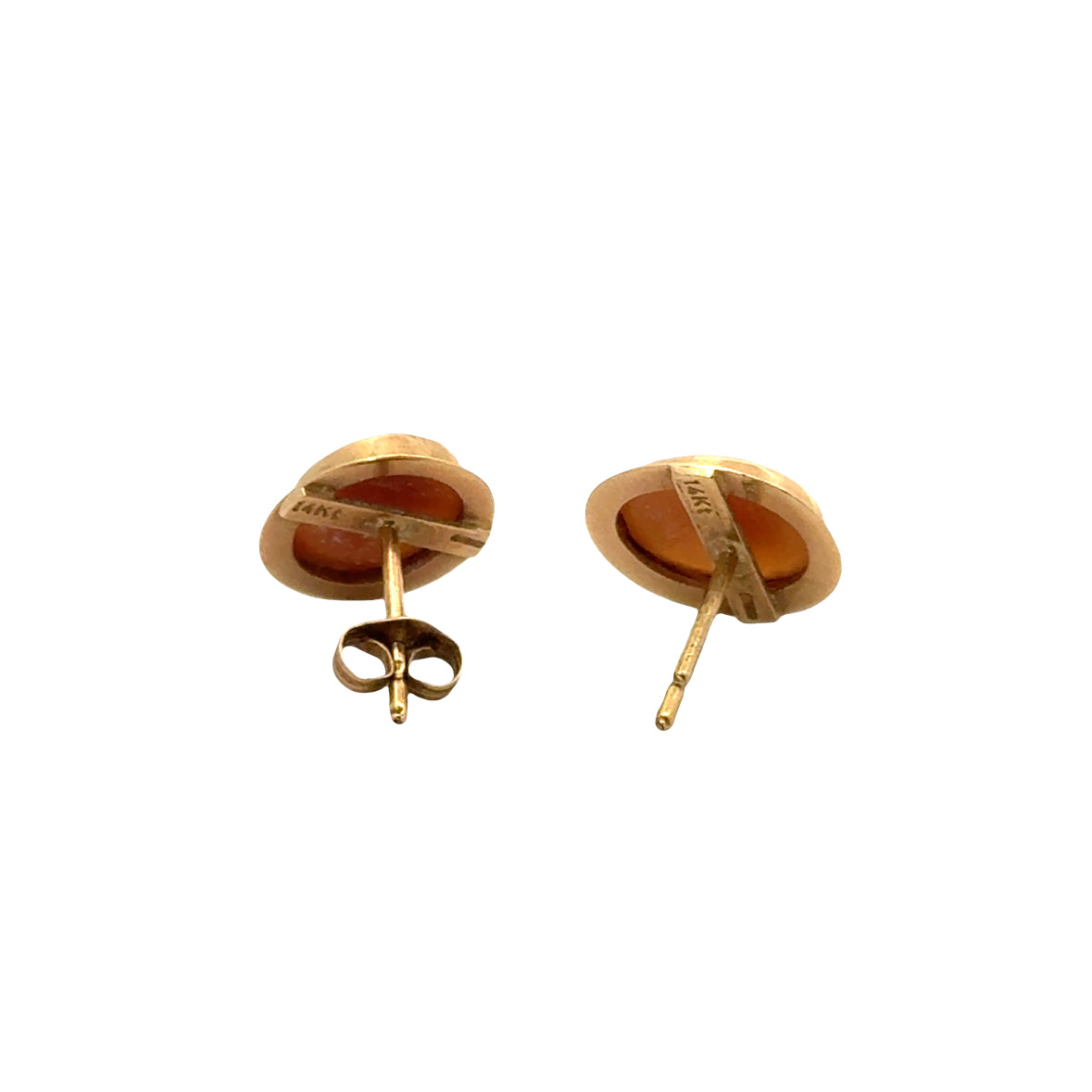 Vintage 14K Oval Cameo Earrings with Rope Border