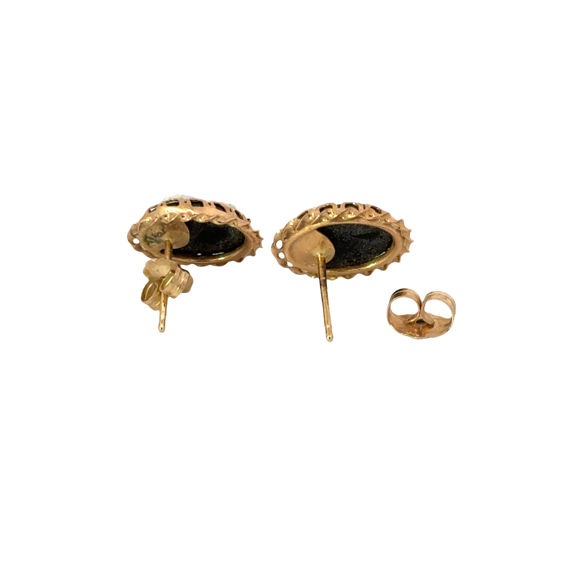 Yellow Gold Shell Cameo & Black Onyx Earrings