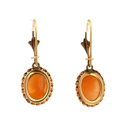 Romantic Vintage Cameo Drop Earrings in Yellow Gold