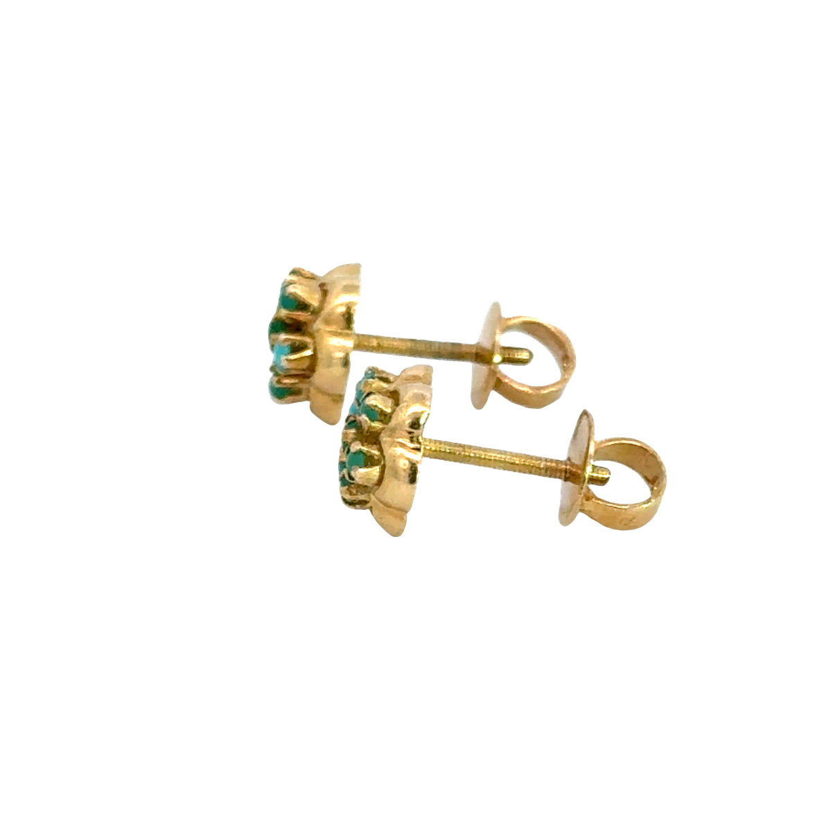Vintage Yellow Gold Turquoise Flower Screw Back Earrings