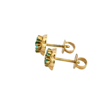Vintage Yellow Gold Turquoise Flower Screw Back Earrings