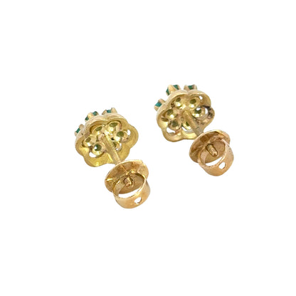 Vintage Yellow Gold Turquoise Flower Screw Back Earrings