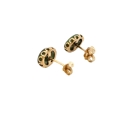 Vintage Jade & Yellow Gold Scalloped Edge Stud Earrings