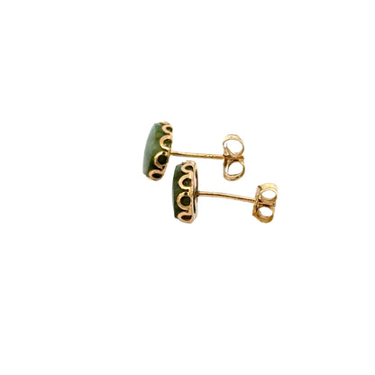 Vintage Jade & Yellow Gold Scalloped Edge Stud Earrings
