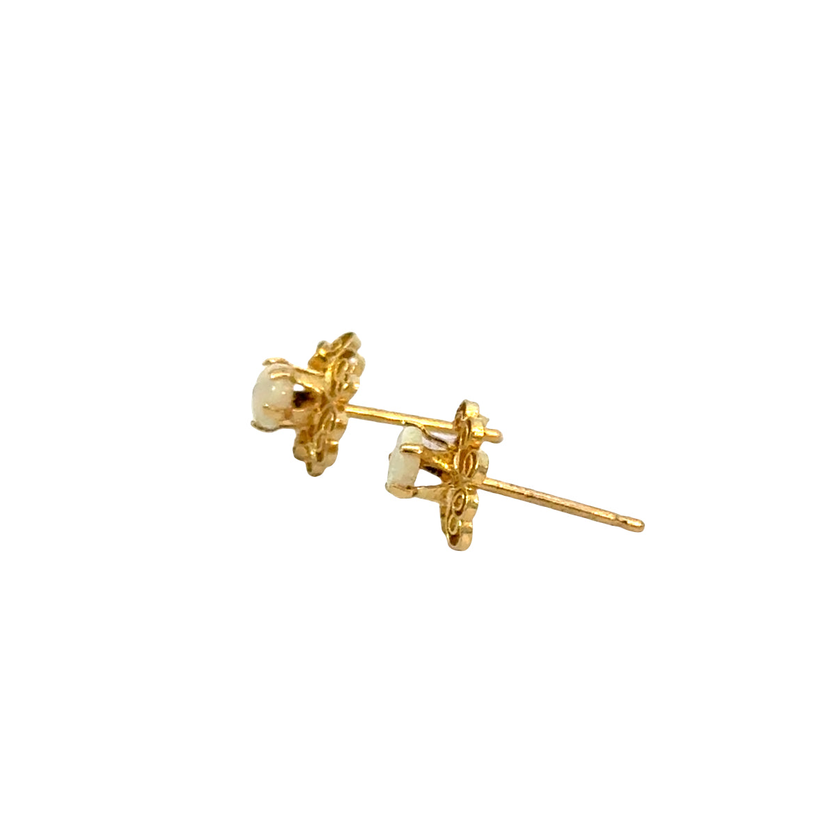 14K Yellow Gold Opal Filigree Post Earrings