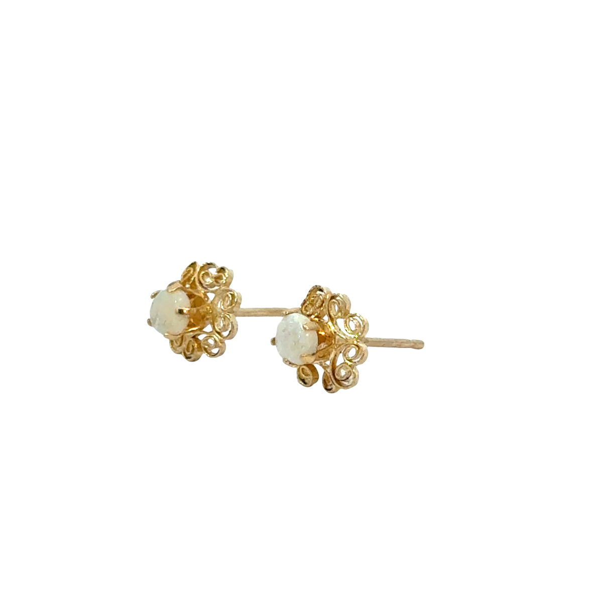 14K Yellow Gold Opal Filigree Post Earrings