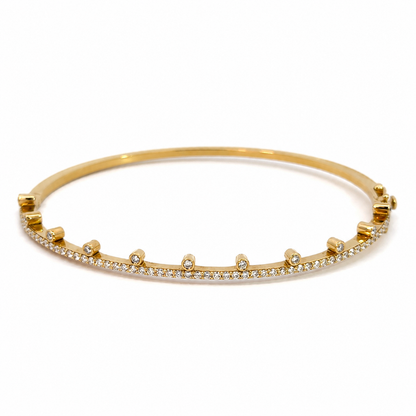 18K Yellow Gold Diamond Bangle with Raised Bezel Accents