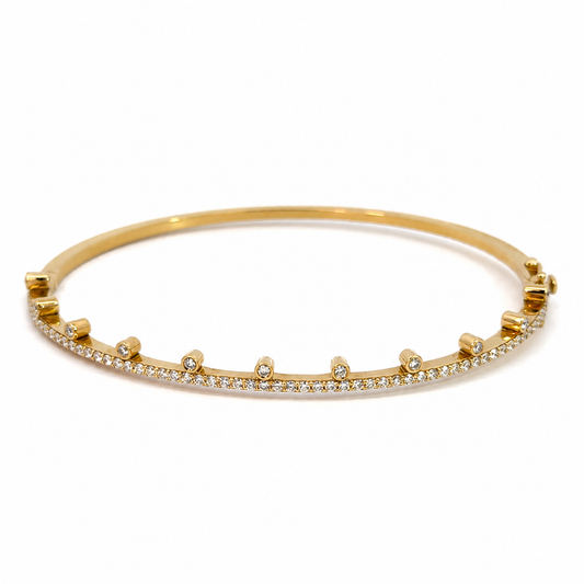 18K Yellow Gold Diamond Bangle with Raised Bezel Accents