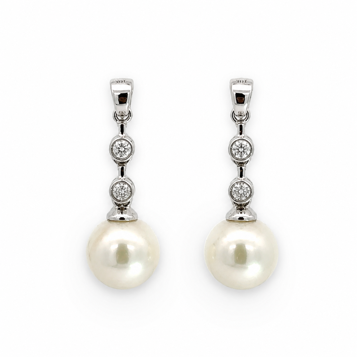 Classic White Gold Diamond & Pearl Drop Earrings | Elegant Estate Jewelry
