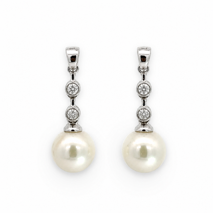 Classic White Gold Diamond & Pearl Drop Earrings | Elegant Estate Jewelry
