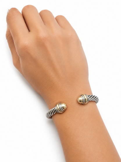 Estate David Yurman Silver & Gold Cable Bangle Bracelet 6.25”