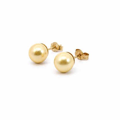 14K Yellow Gold 6mm Light Yellow Pearl Stud Earrings