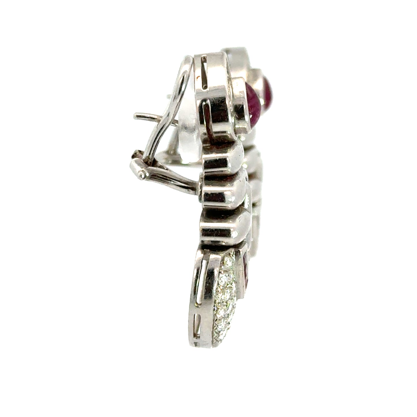 Vintage 1980s 18K White Gold Ruby & Diamond French-Clip Earrings