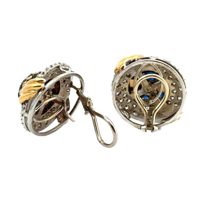 Vintage 1950’s Sapphire & Diamond Dome Earrings in 14K Yellow Gold