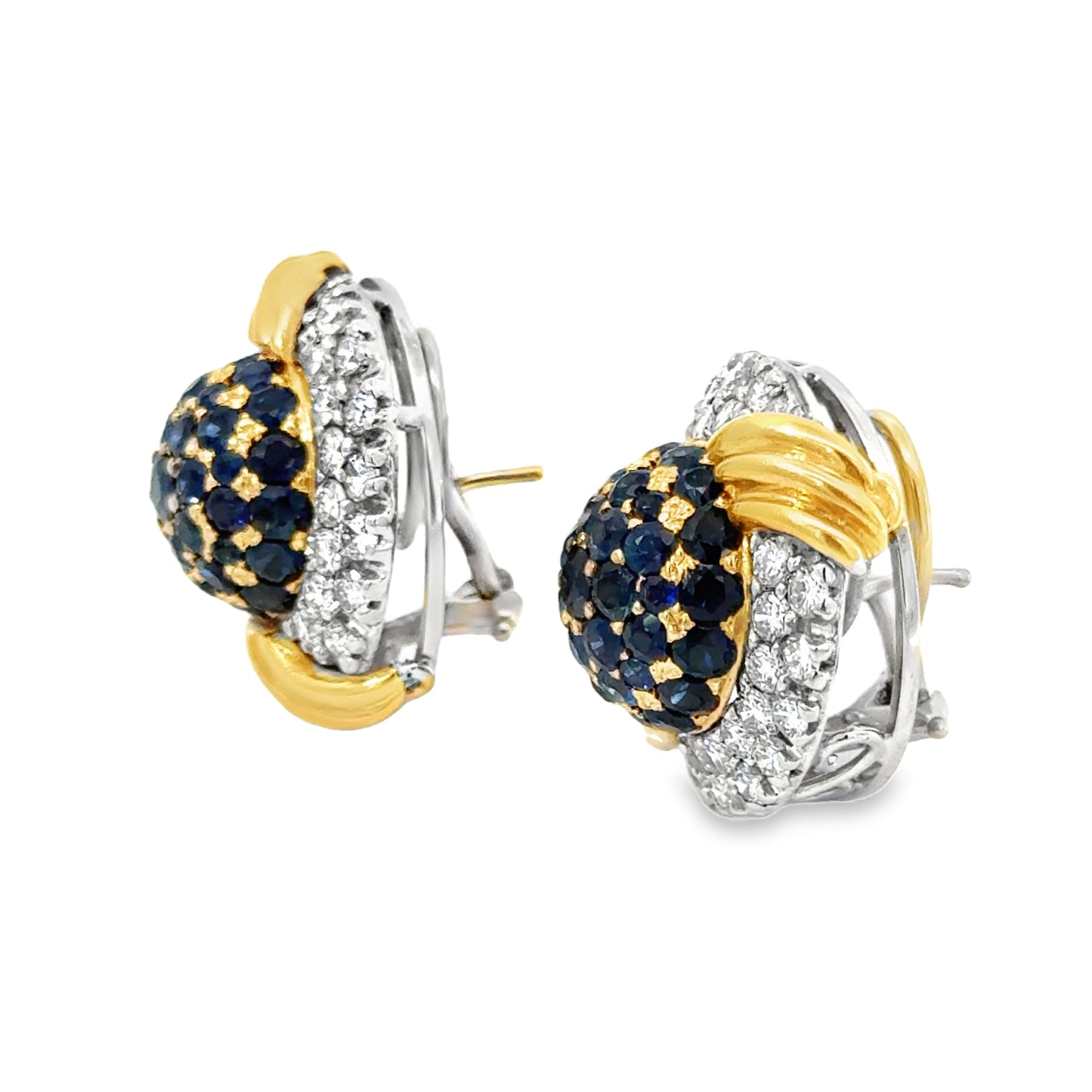 Vintage 1950’s Sapphire & Diamond Dome Earrings in 14K Yellow Gold