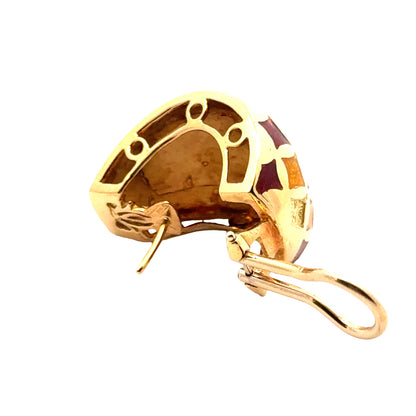 1950’s 18K Yellow Gold Red & Yellow Enamel Half-Hoop French-Clip Earrings