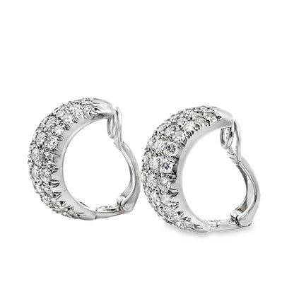 18K White Gold Pavé Diamond Clip-On Hoop Earrings