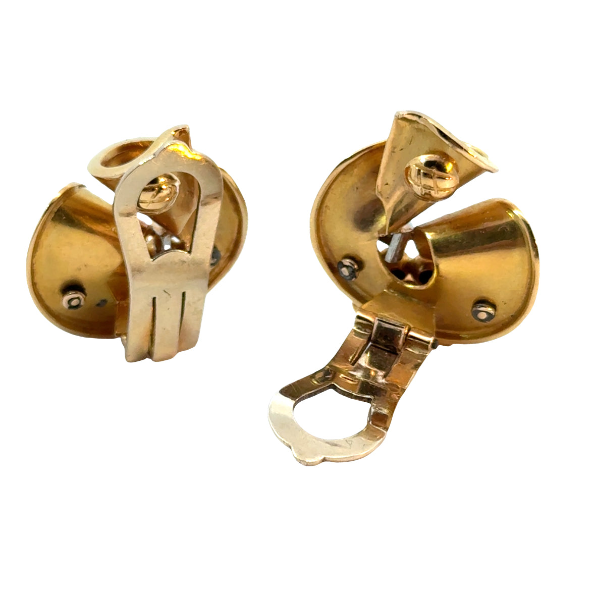 Retro Sculptural Ribbon 18K Rose Gold Ruby & Diamond Clip-On Earrings