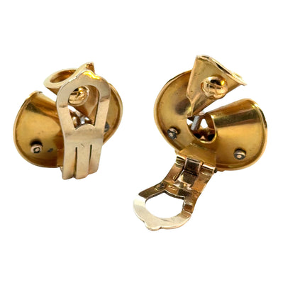 Retro Sculptural Ribbon 18K Rose Gold Ruby & Diamond Clip-On Earrings