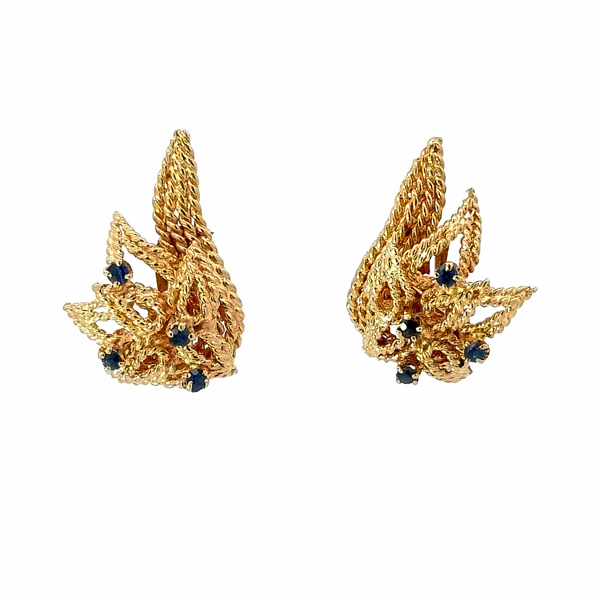 Vintage 14K Yellow Gold Swan Wings with Sapphire Clip-On Earrings