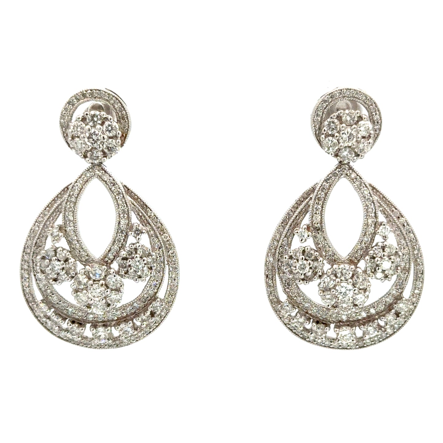 Large Diamond Teardrop Drop Earrings – 18K White Gold