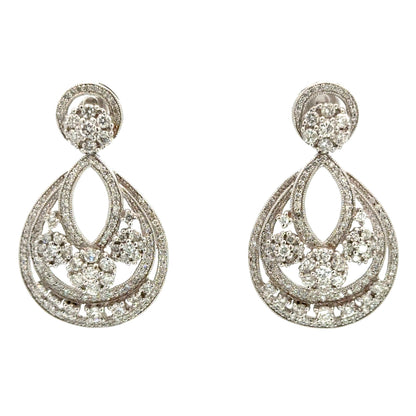 Large Diamond Teardrop Drop Earrings – 18K White Gold