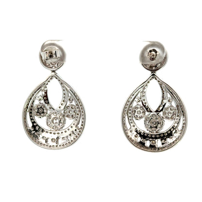 Large Diamond Teardrop Drop Earrings – 18K White Gold