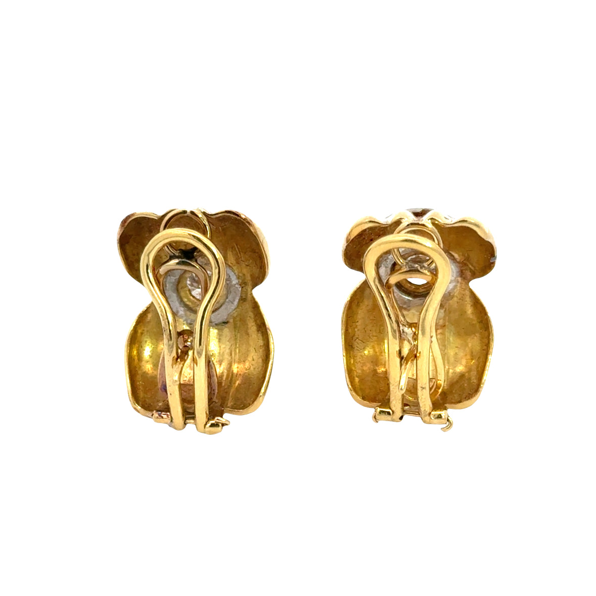 Vintage 18K Yellow Gold Diamond Half Hoop Earrings – 1960s