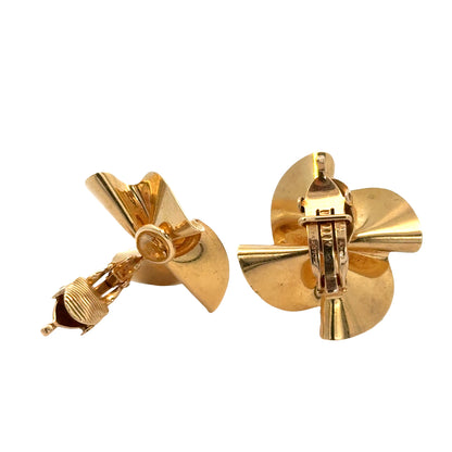 14K Gold Sculpted Flower Earrings with Pearl Centers