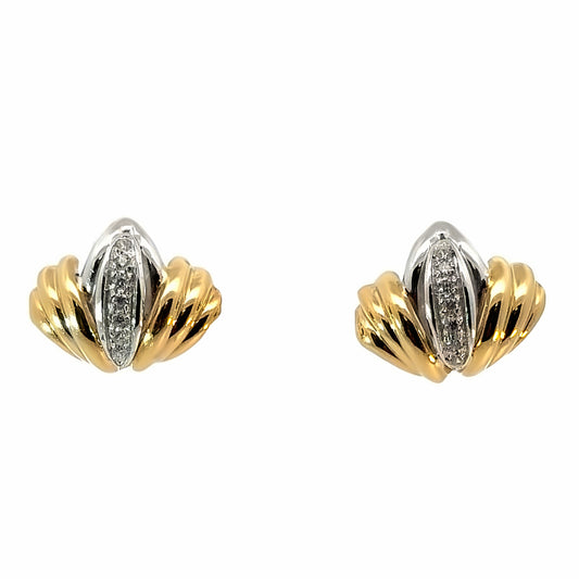 1950’s Decorative Scalloped 18K Yellow Gold Two-Toned Diamond French-Clip Earrings