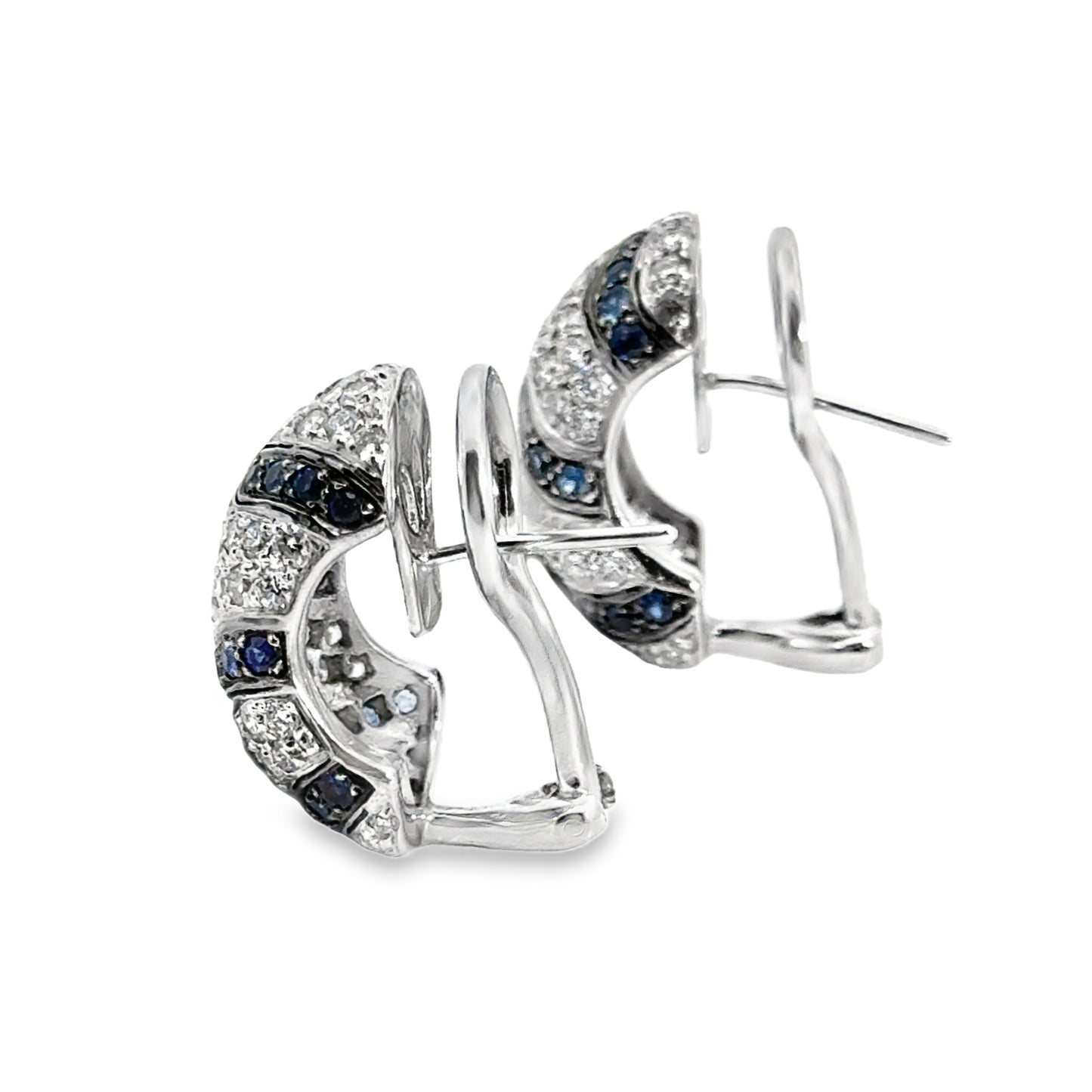 18K White Gold Diamond & Sapphire French-Clip Hoop Earrings