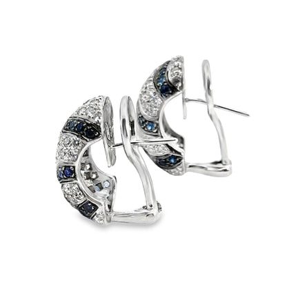18K White Gold Diamond & Sapphire French-Clip Hoop Earrings