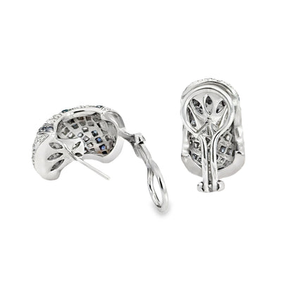 18K White Gold Diamond & Sapphire French-Clip Hoop Earrings
