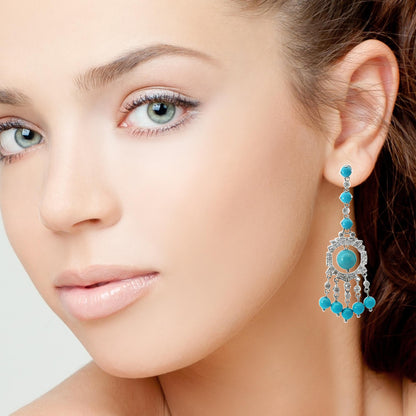 Estate 14K White Gold Turquoise & Diamond Earrings