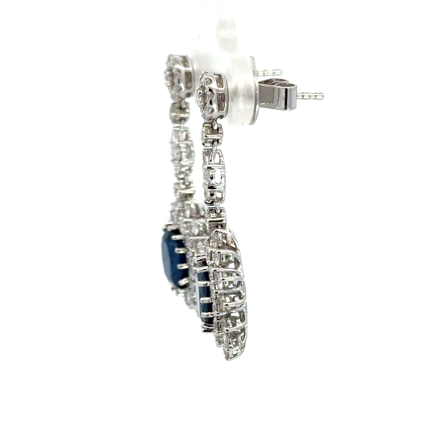 18K White Gold Sapphire Diamond Halo Drop Earrings