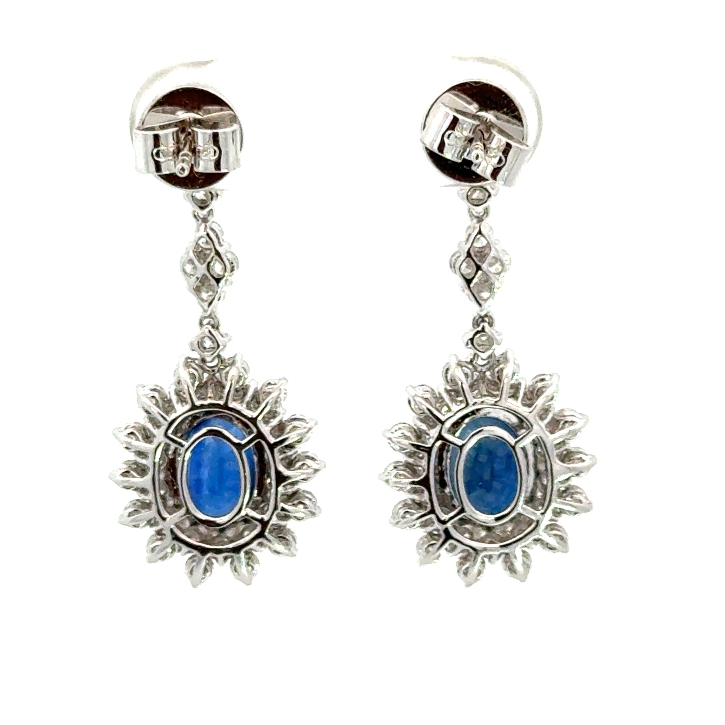 18K White Gold Sapphire Diamond Halo Drop Earrings