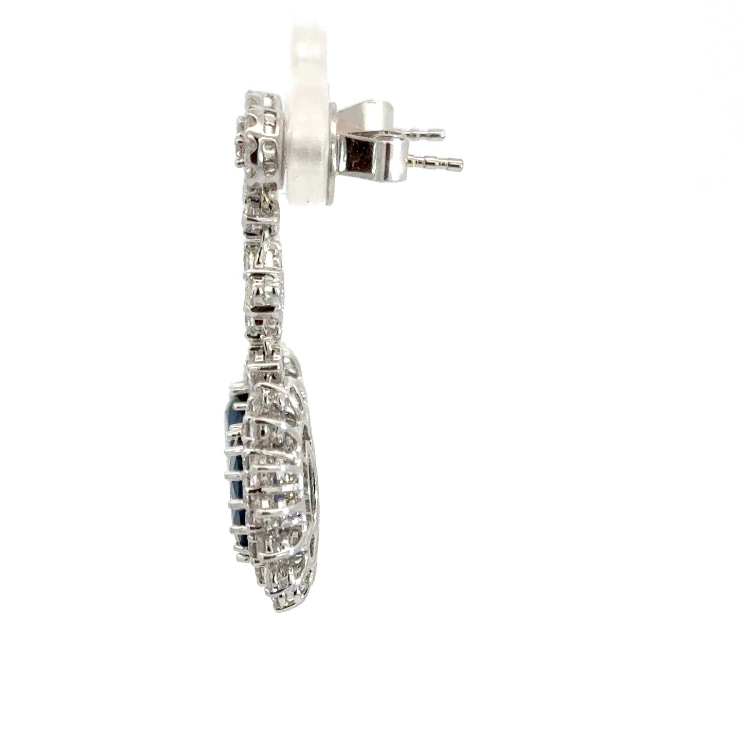18K White Gold Sapphire Diamond Halo Drop Earrings