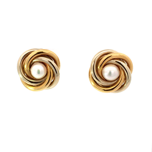 18K Yellow & White Gold Pearl French-Clip Earrings