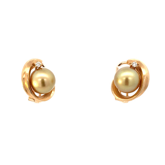 Elegant 14K South Sea Yellow Pearl & Diamond French-Clip Earrings