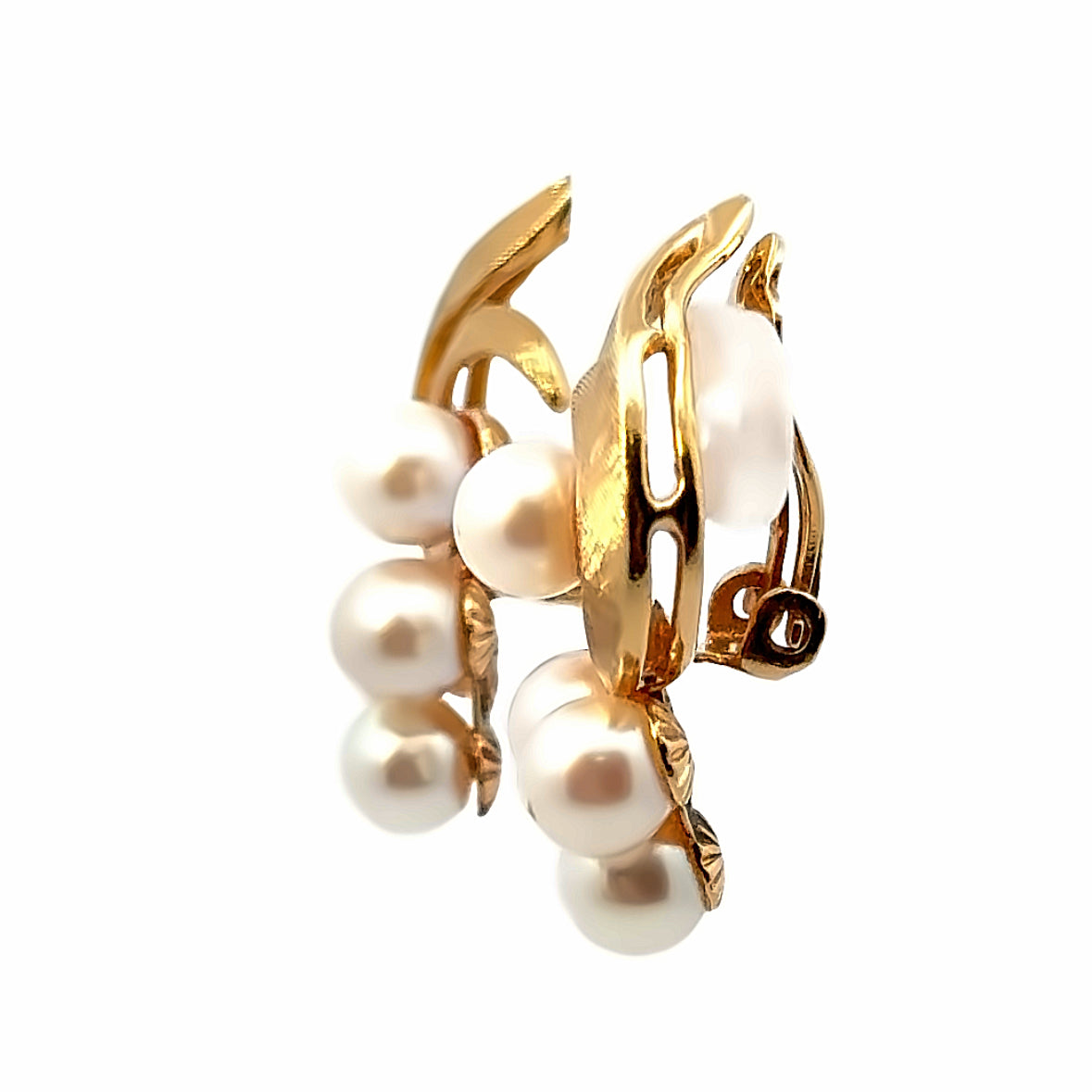 14K Yellow Gold Leaves & Pearl Cluster Clip-On Earrings