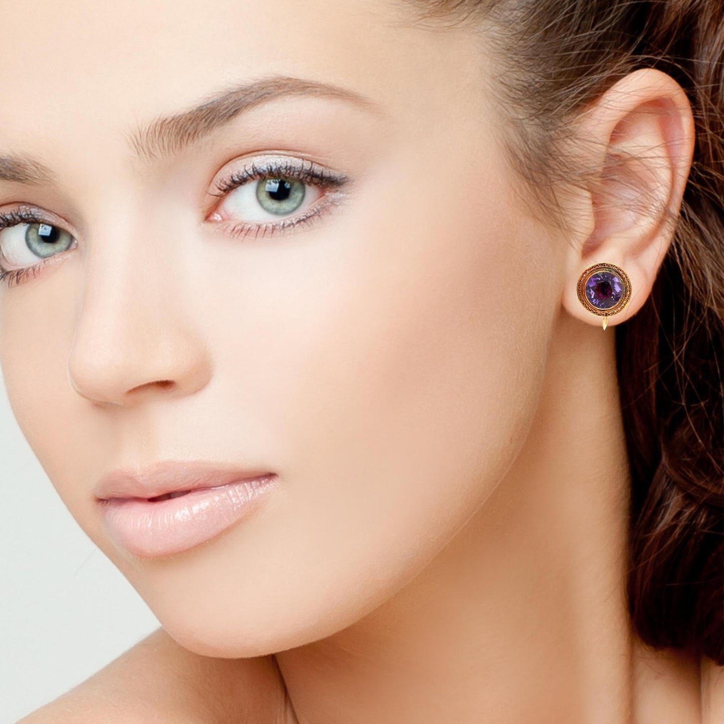 Antique 14K Rose Gold Amethyst Filigree Earrings