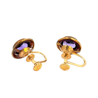 Antique 14K Rose Gold Amethyst Filigree Earrings
