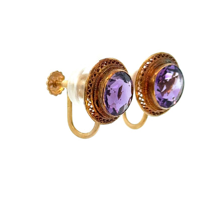 Antique 14K Rose Gold Amethyst Filigree Earrings