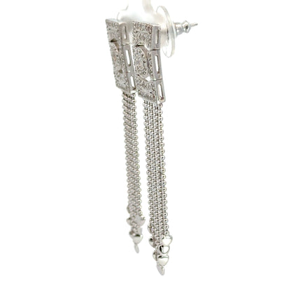 Modern 14K White Gold Diamond Fringe Earrings with Beaded Drops