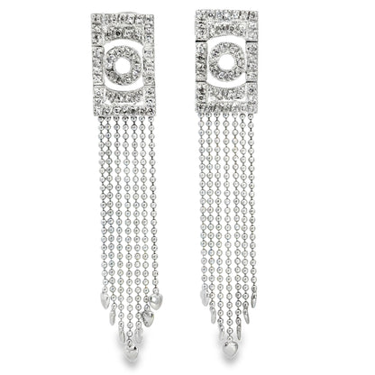 Modern 14K White Gold Diamond Fringe Earrings with Beaded Drops